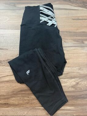 Fabletics Powerhold Black Leggings with Silver Accent